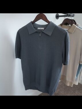 Mango Men's Short-Sleeve Zip Polo — Slate Blue